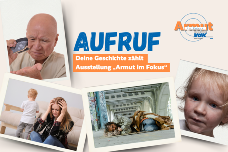 Bilder verschiedener Menschen, die von Armut betroffen sind.