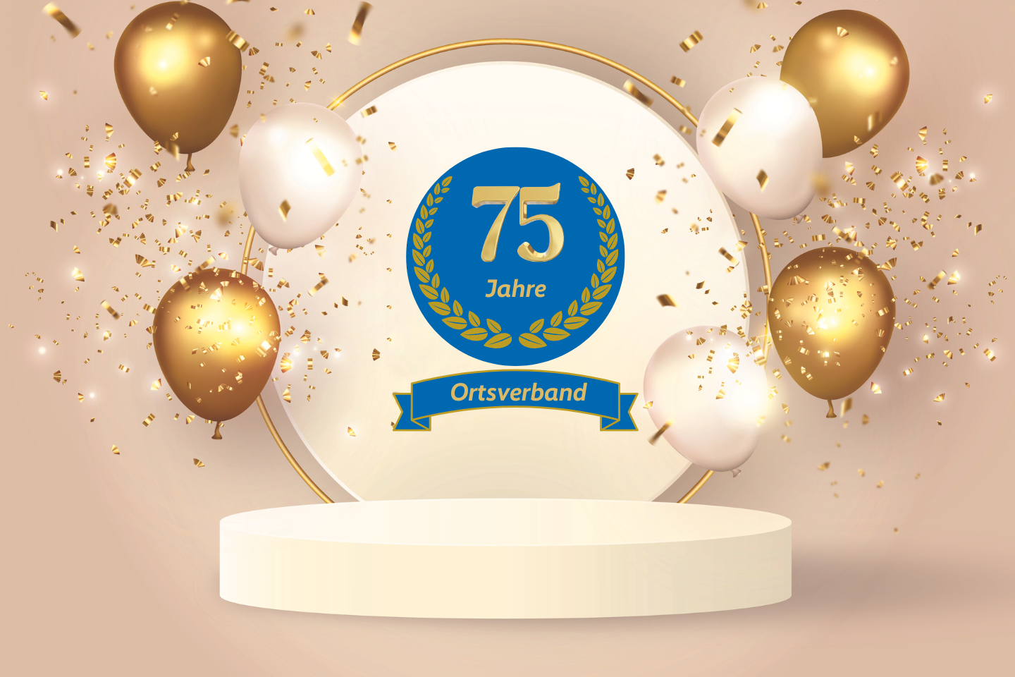 Jubiläum Luftballons und Schriftzug 75 Jahre Ortsverband