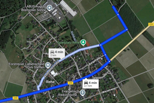 Route zur Grillhütte über die B255