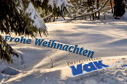 Winterlandschaft mit Text Frohe Weihnachten und Sozialverband VdK