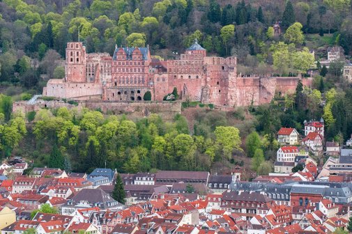 Blick von oben auf die Stadt Heidelberg.