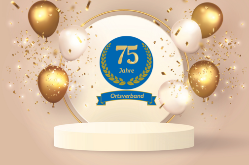 Luftballons und Schriftzug 75 Jahre Ortsverband