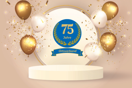 Luftballons und Schriftzug 75 Jahre Ortsverband