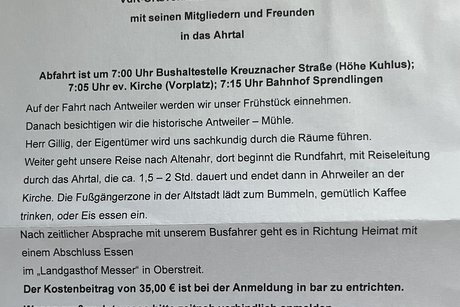 Programm f&uuml;r Tagesfahrt