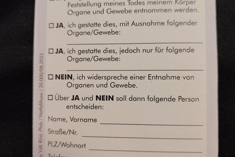 Diese Seite zeigt die eigene Willenserkl&auml;rung zur Organsspende und / oder wer sonst dar&uuml;ber entscheiden soll.