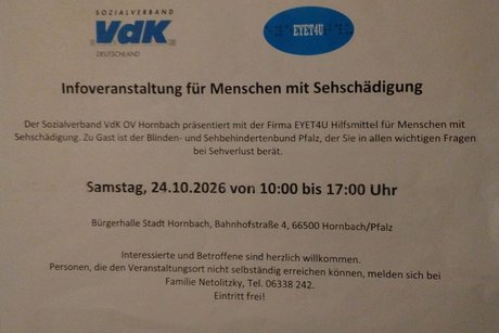 Infoveranstaltung für Menschen mit Sehbehinderung Einladung zur Infoveranstaltung für Sehbehinderte Menschen