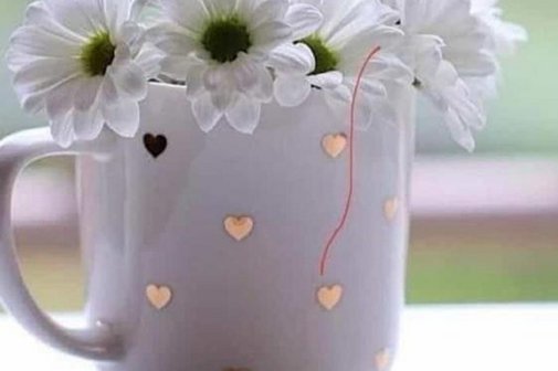 Tasse mit Blumen bepflanzt