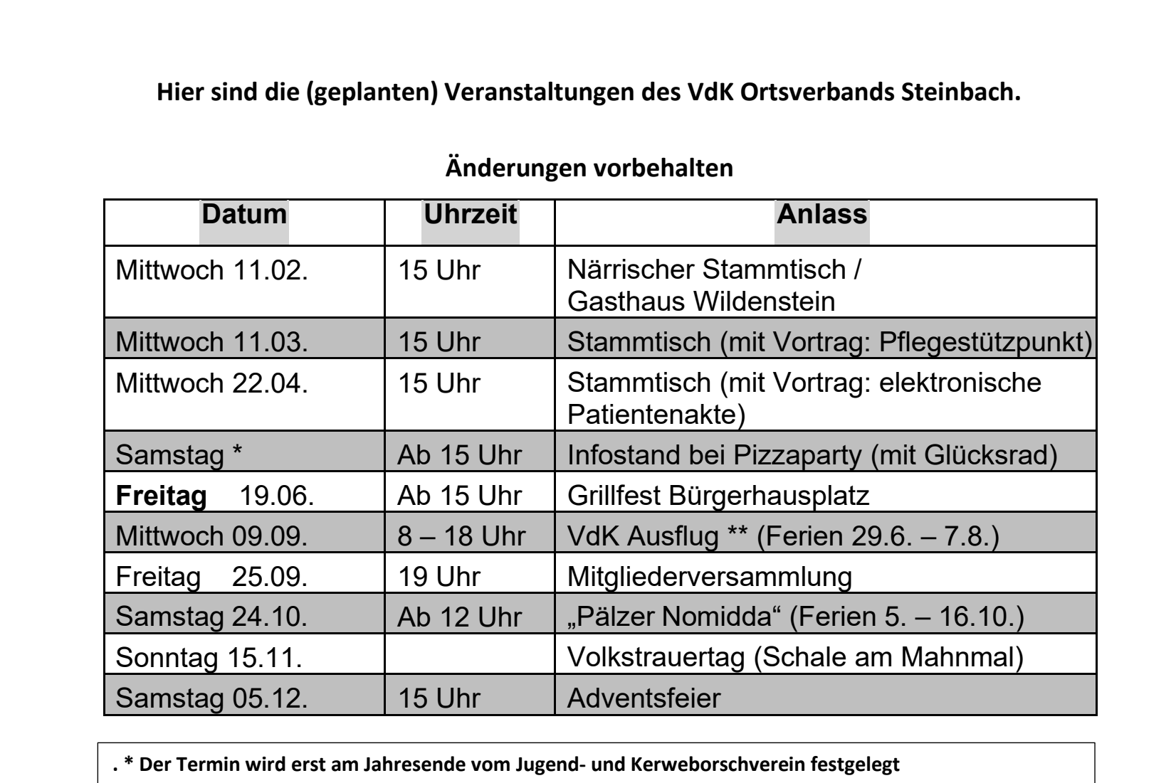 Jahresplan 1. Halbjahr 2026 unser Plan