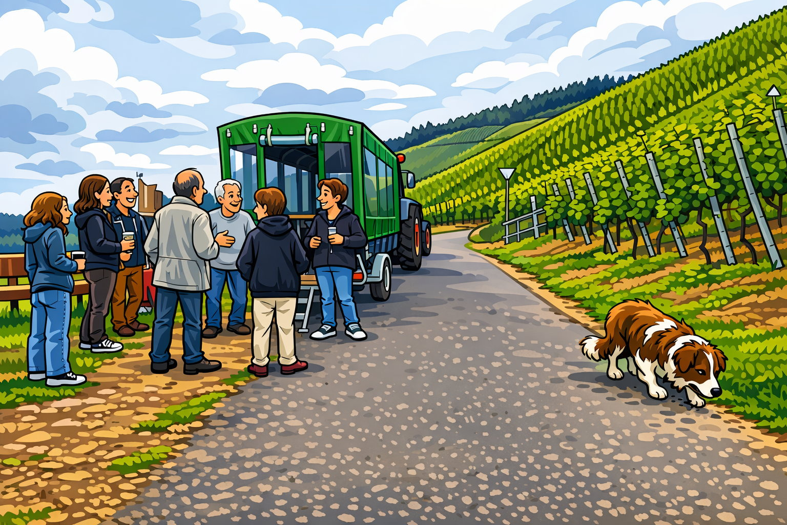 Lustige Runde im Weinberg Personen im Weinberg