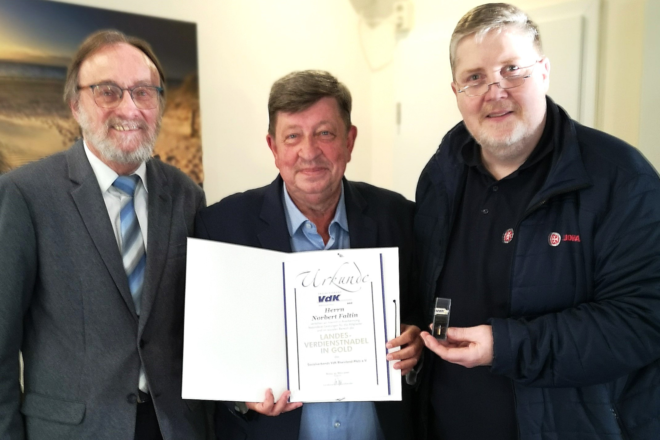 von links nach rechts: Kreisvorsitzender Hans Werner Kaiser, Norbert Faltin und Heinz Schaumann